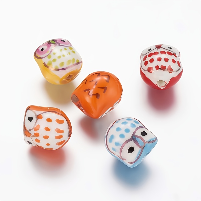 6pcs Owl-Shaped Ceramic Decorative Beads for DIY Jewelry Making